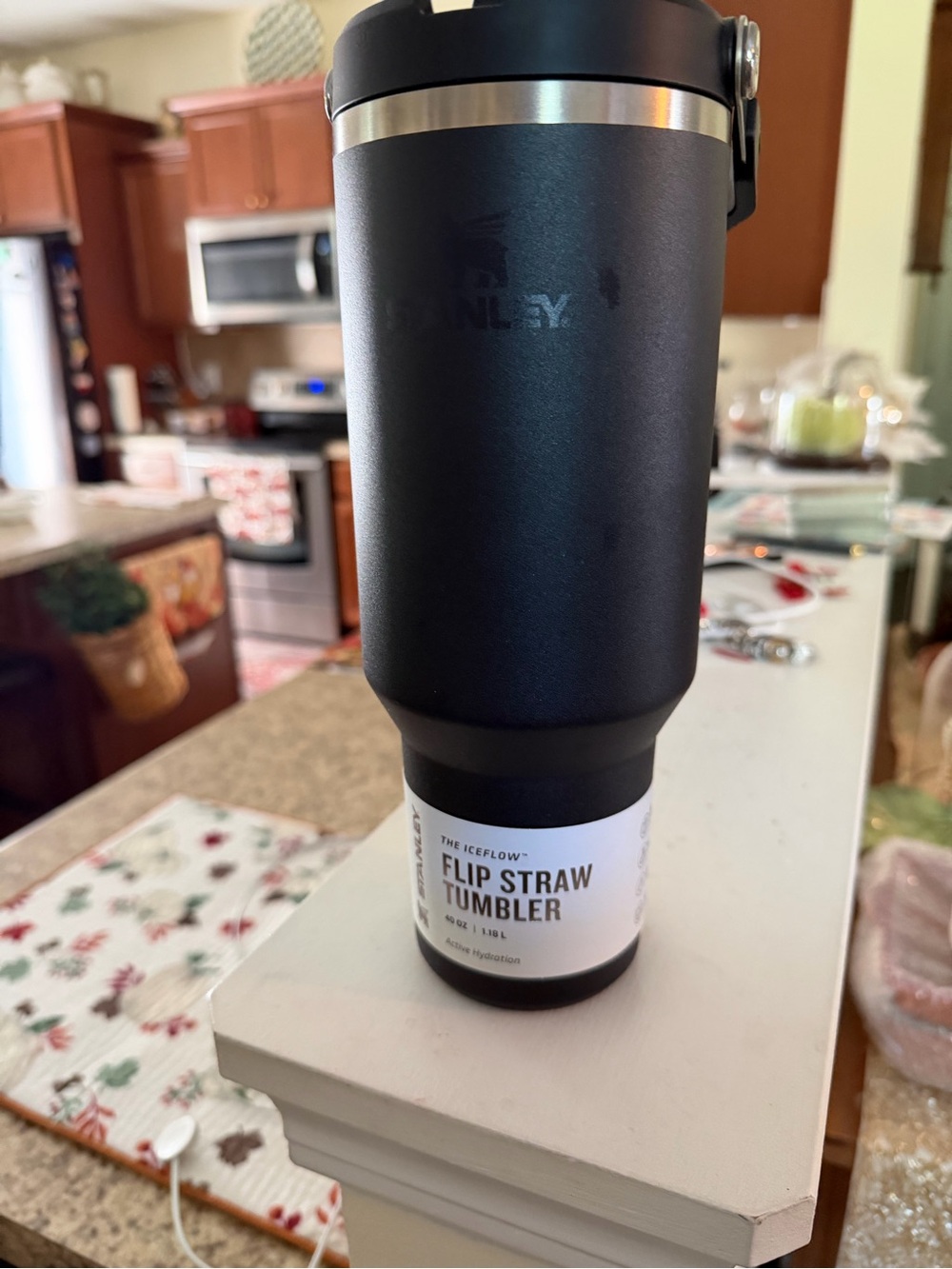 Stanley Black Flip Straw Tumbler with Stainless Accent